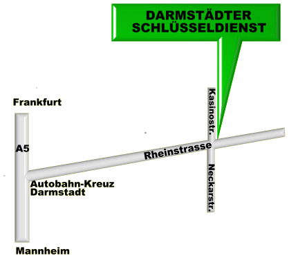 Anfahrt Darmstädter Schlüsseldienst in Darmstadt